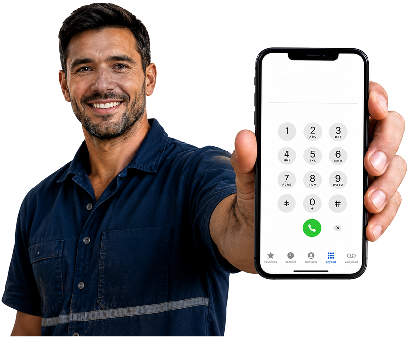 Enmore Blocked Drains plumber holding a phone — call 1300 261 965