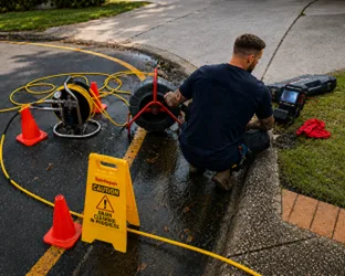 Plumber inspecting a blocked drain in Enmore