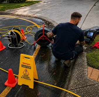 Burst drain pipe being repaired in Enmore
